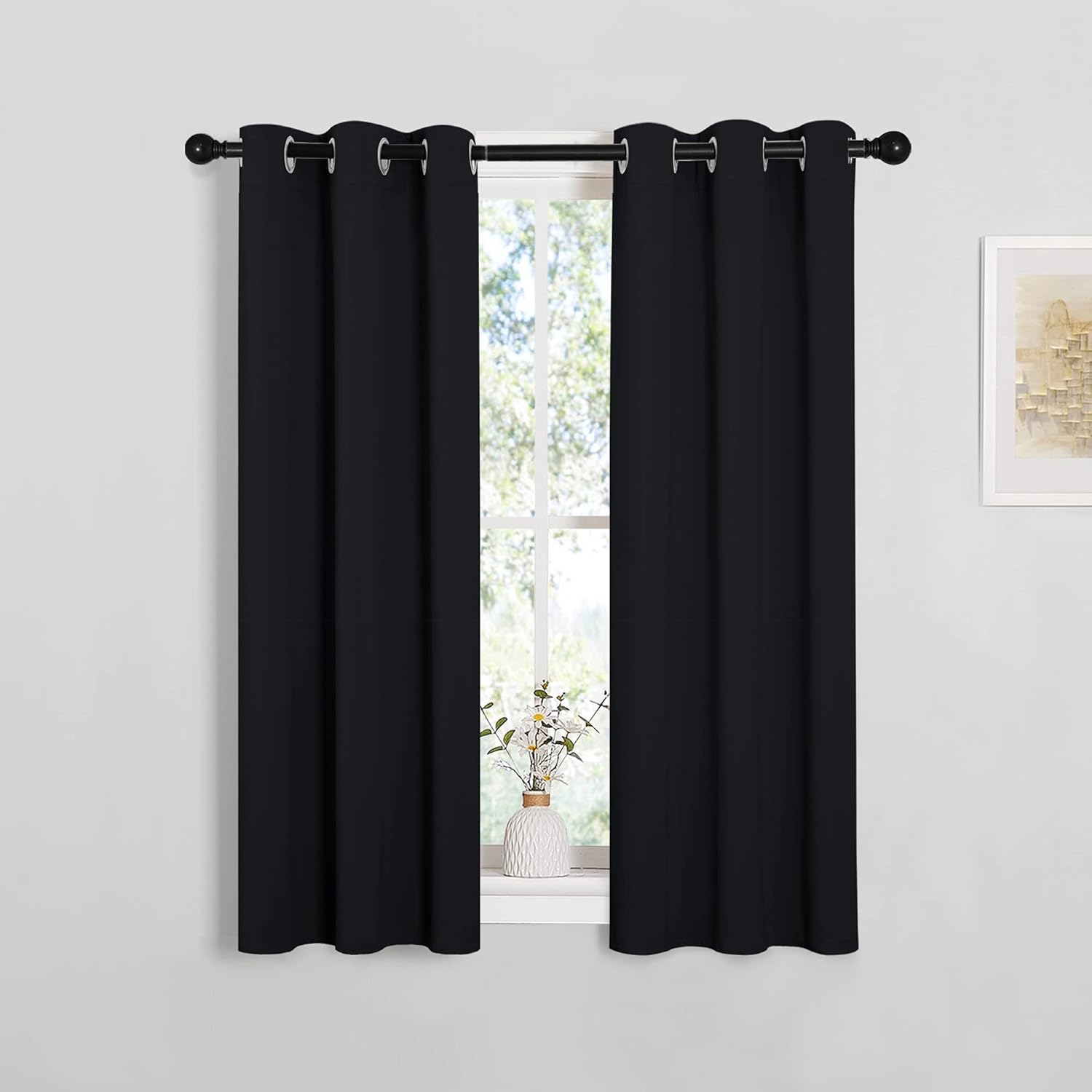 NICETOWN Blackout Curtains - Thermal Insulated Grommet Drapes, 2 Panels, 29" W x 40" L, Solid Black