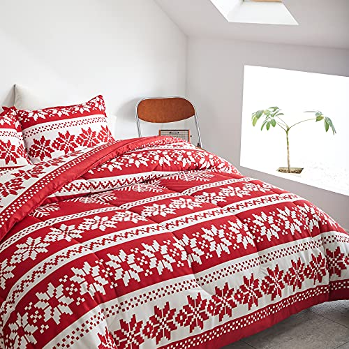 Flysheep Christmas Reversible Comforter Set King Size 102x88 Inches with 2 Pillow Shams
