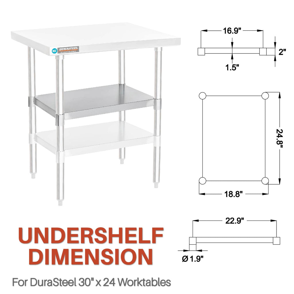 DuraSteel Galvanized Under Shelf for Work Tables - Extra Adjustable Lower Shelf for 30" x 24" Stainless Steel and Wooden Worktables - Fits for use in Restaurant, Warehouse, Home, Kitchen, Garage