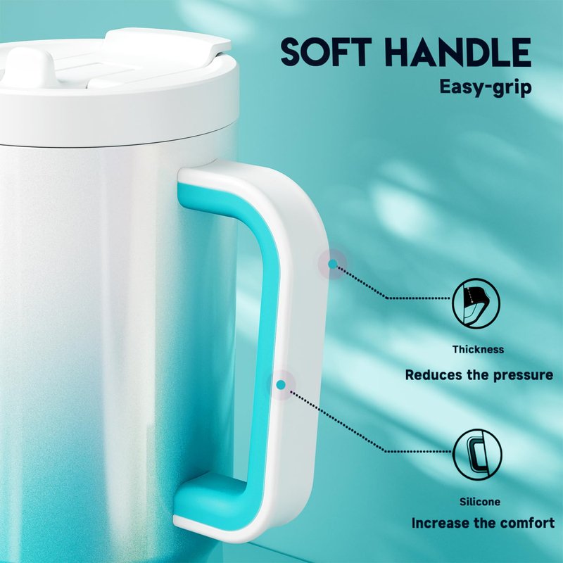 Meoky 32 oz Tumbler with Handle and Flip Straw, 100% Leakproof Tumbler with Lid and Straw, Stainless Steel Insulated Cup, Cupholder Friendly, Keeps Cold for 24 Hours (Sky)