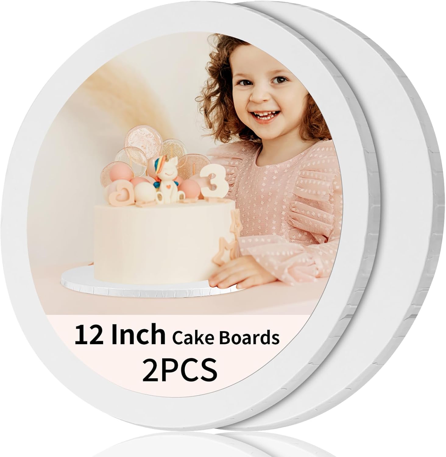 Sturdy 12 Inch Round Cake Boards by [Brand Name] - Durable 1/2 Inch Cake Drums for Multi-Layer Cakes, White, 2 Pcs