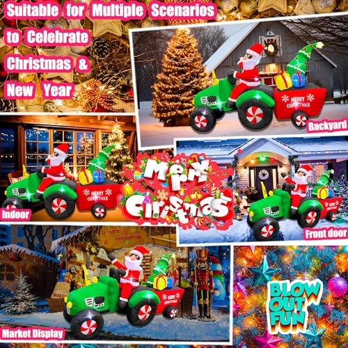 7FT Christmas Inflatable Santa Driving Tractor with Gifts & Lights