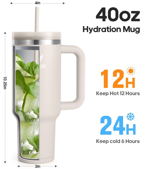 Gedux 40oz Tumbler With Handle, 2-IN-1 Leak Proof Lid (Straw/Flip), Insulated Water Bottle, Stainless Steel Tumbler with Non-Slip Silicone, Wide Mouth Travel Mug Cupholder Friendly Dishwasher Safe