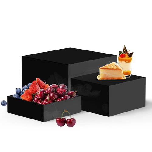 3pcs Buffet Risers, Acrylic Risers Display Stands, Catering Supplies Buffet Display, Food Risers for Buffet Table, Dessert Table Display Set, Perfect for Buffet, Wedding, Birthday Party (Black)