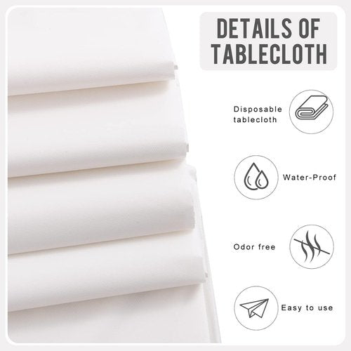 Eleclassi Premium Disposable White Plastic Tablecloths - Waterproof 54 x 108 in for Rectangle Tables Up to 8 Ft