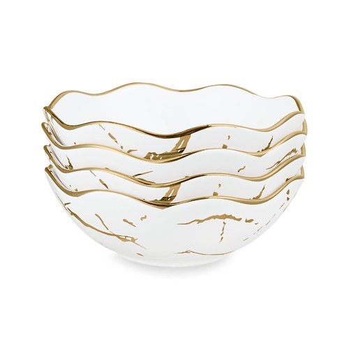 Fanquare 16oz Gold Marble Pasta Bowls Set of 4, 7" Porcelain Salad and Cereal Bowls, Modern Kitchen Serving Set