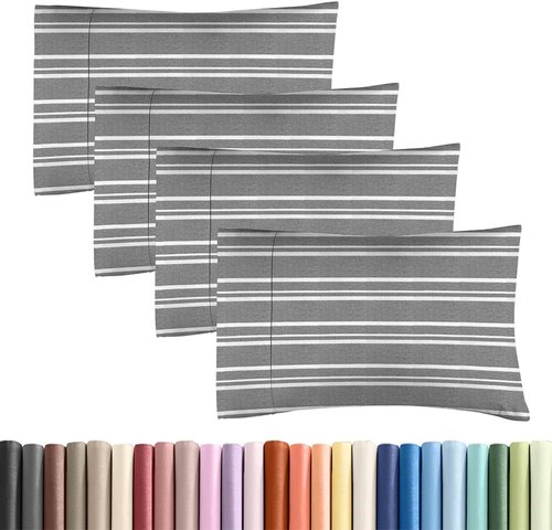 King Standard Pillow Cases - Soft Hotel Quality Covers | Comfy Bedding for All - Set of 4 Grey Stripes
