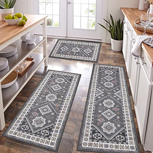 3-Piece Boho Kitchen Rug Set, Washable Non-Slip Farmhouse Floor Mats