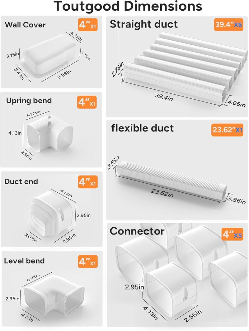 Toutgood 4'' 23Ft Mini Split Line Set Cover Kit for Minisplit Ductless Linset Air Conditioners and Heat Pumps, Central AC Decorative Upgraded UV-Proof Strong & Durability PVC Pipe