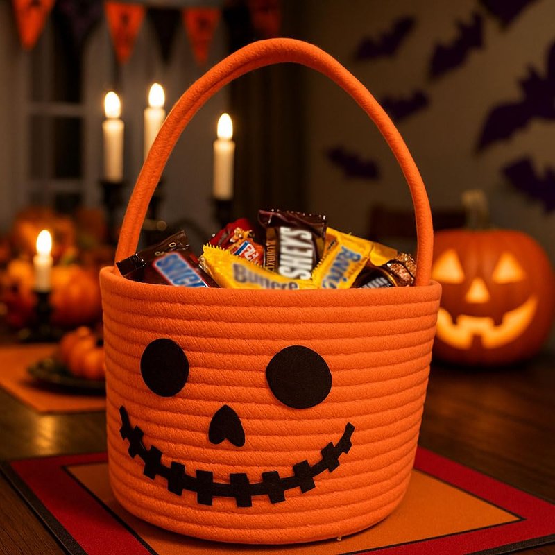 SIAHFNW Halloween Basket, Halloween Bucket, Trick or Treat Basket, Pumpkin Candy Bucket, Boo Spooky Baskets, Jack O Lantern Bags, Gift Baskets for Party Decorations