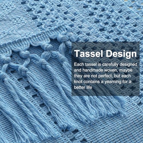 OTOSTAR Boho Table Runner Blue 12x36 Inches Woven Rustic Farmhouse Decor