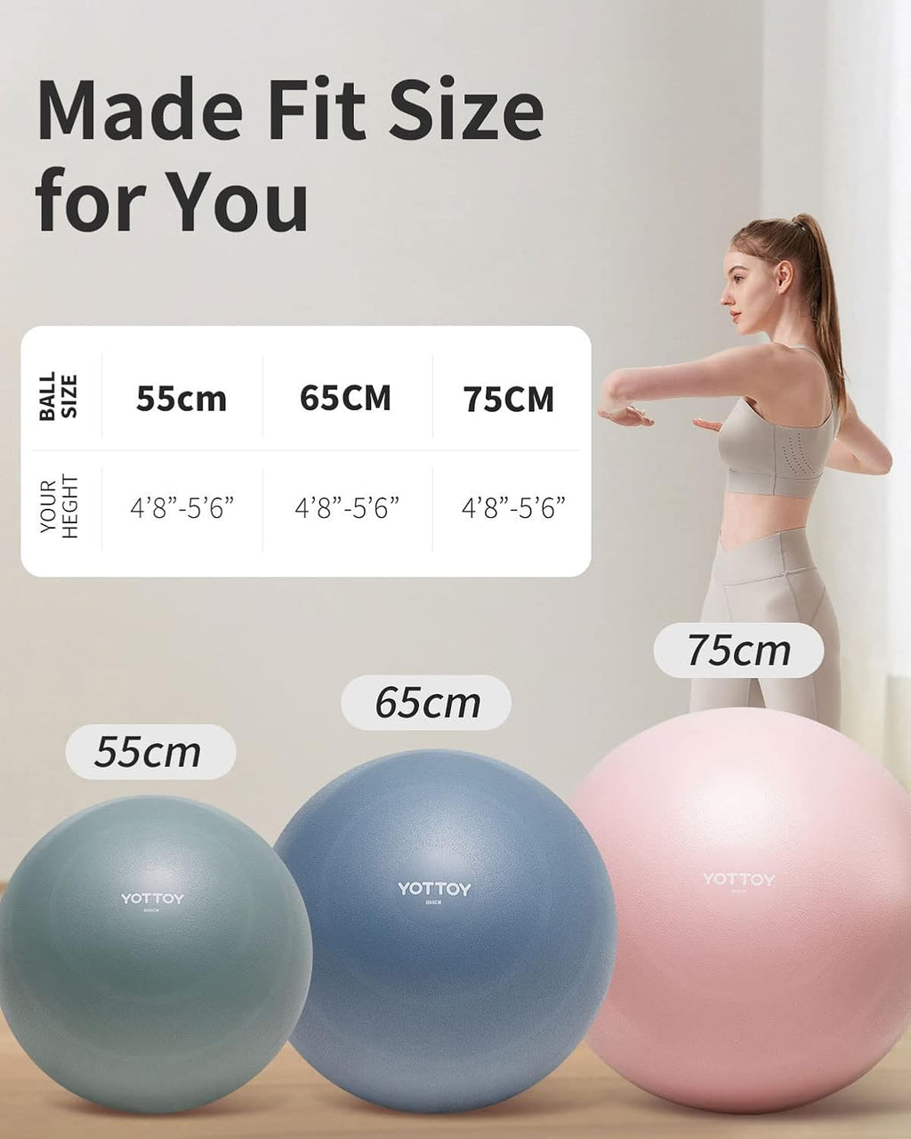 YOTTOY Anti-Burst Exercise Ball - Extra Thick Workout Ball for Yoga, Pregnancy & Physical Therapy