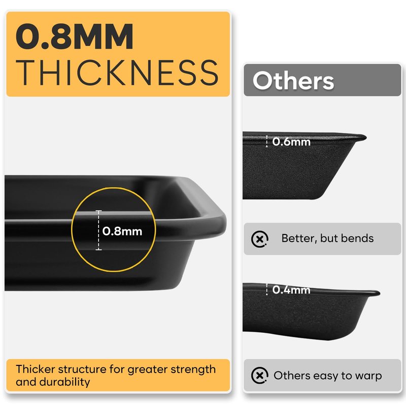 2 Pack Quarter Sheet Pan 12.8x9, Cookie Sheets for Baking 0.8mm Thick Non Stick Baking Sheets for Oven Heavy Duty Baking Trays