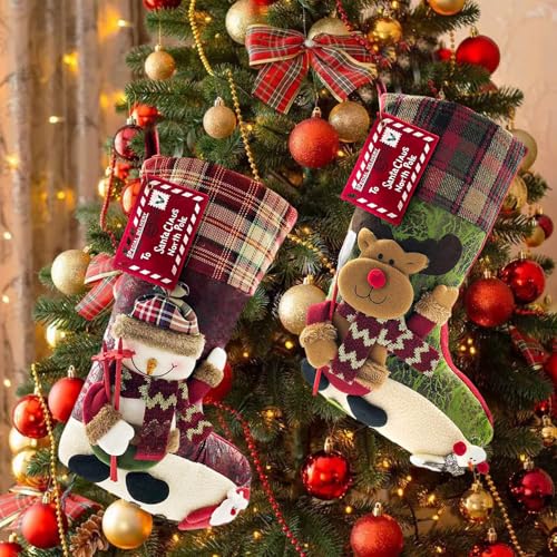 21-Inch Large Felt Christmas Stocking with 3D Animal Design for Holiday Decor