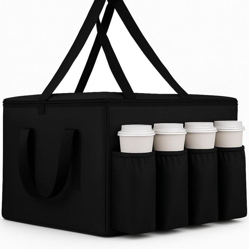 musbus 1Insulated Food Delivery Bag with Cup Holders/Drink Carriers Premium XXL, Great for Beverages, Grocery, Pizza, Commercial Quality Hot & Cold, Black (014)