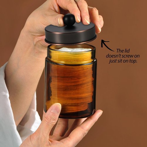 Amber Glass Qtip Holder Set | Apothecary Jars with ORB Metal Lid - Stylish Bathroom Organizer (3 Pack)