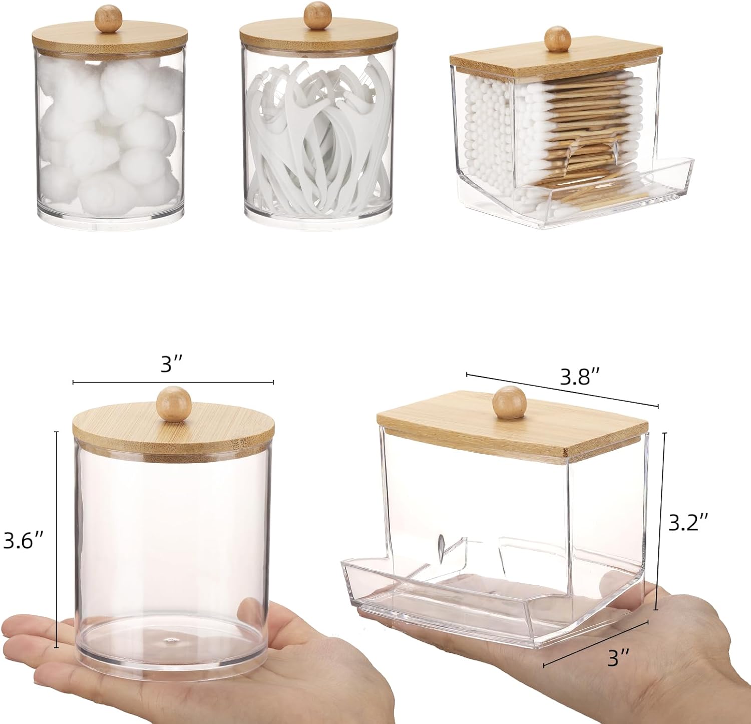 Tbestmax Cotton Swab Dispenser - Stylish Apothecary Jar Organizer with Bamboo Lid | 10/12 oz Capacity