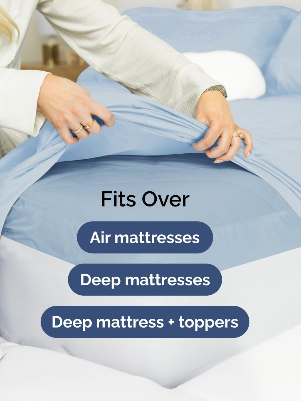 Skiennix Extra Deep Full Sheet Set | 6-Piece Breathable Cooling Bedding - Soft, Wrinkle-Free Sky Blue