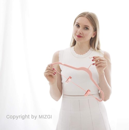 MIZGI Premium Velvet Pants Hangers - Non-Slip Clips for Skirts & Dresses | Blush Pink, Pack of 20
