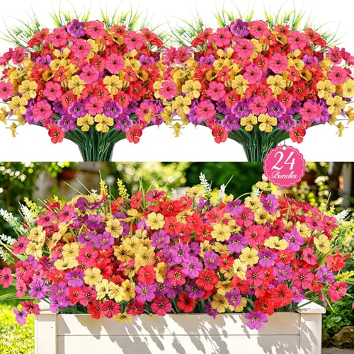 24-Piece UV-Resistant Artificial Outdoor Flowers for Planters & Porch