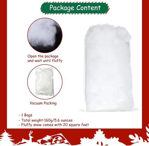 Apragaz Artificial Snow Decoration - Fluffy, Flame Resistant Indoor Snow for Christmas Decor (5.6 OZ)