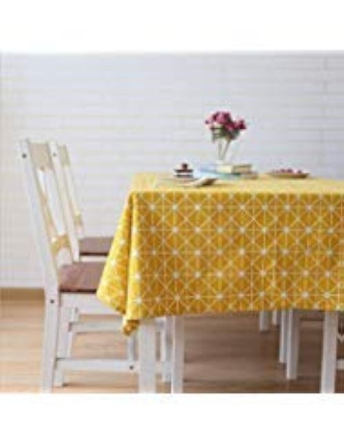 meioro Yellow Boho Table Cloth Rectangle Cotton Linen Nordic Twill Tablecloths Wrinkle Free Fabric Checkerboard Stripe Table Cloths Rustic Cover for Kitchen Dining Party Outdoor Picnic(55 x 86 Inch)