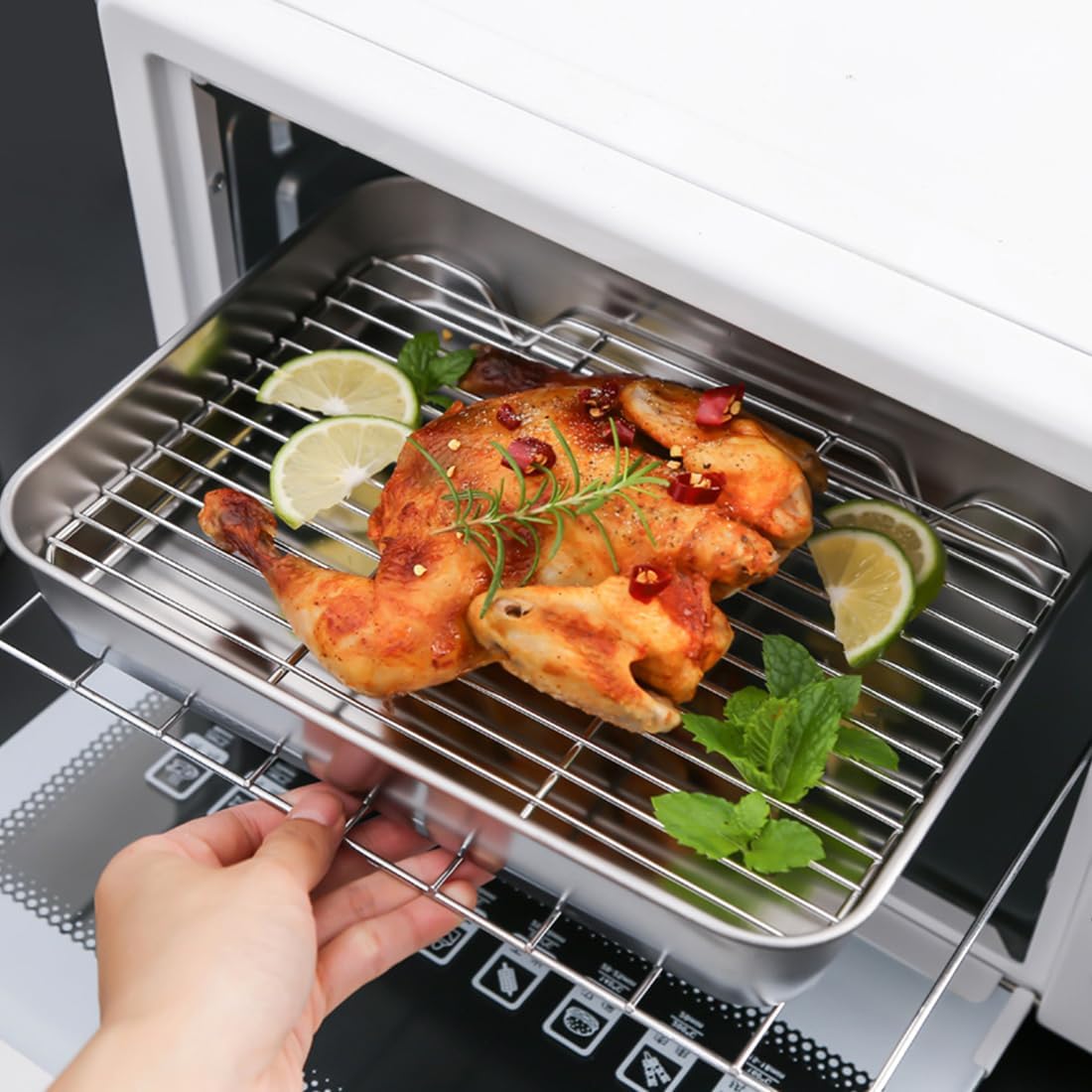Skiennix 2-in-1 Stainless Steel Baking Sheet - Heavy Duty Oven Pan with Cooling Rack, Easy Clean