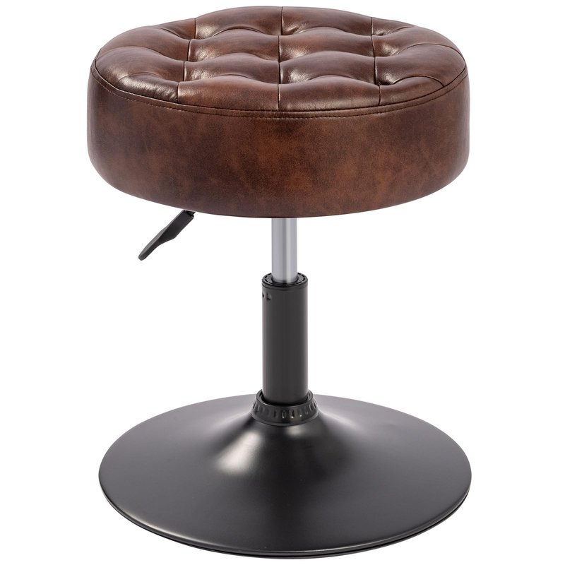 Furnibetter Velvet Tufted Makeup Chair, 360° Swivel Adjustable Vanity Chair Ottoman Stool Vanity Stool for Bedroom Modern Accent Chairs Big Size Stools for Living Room Bathroom, PU, Darkbrown