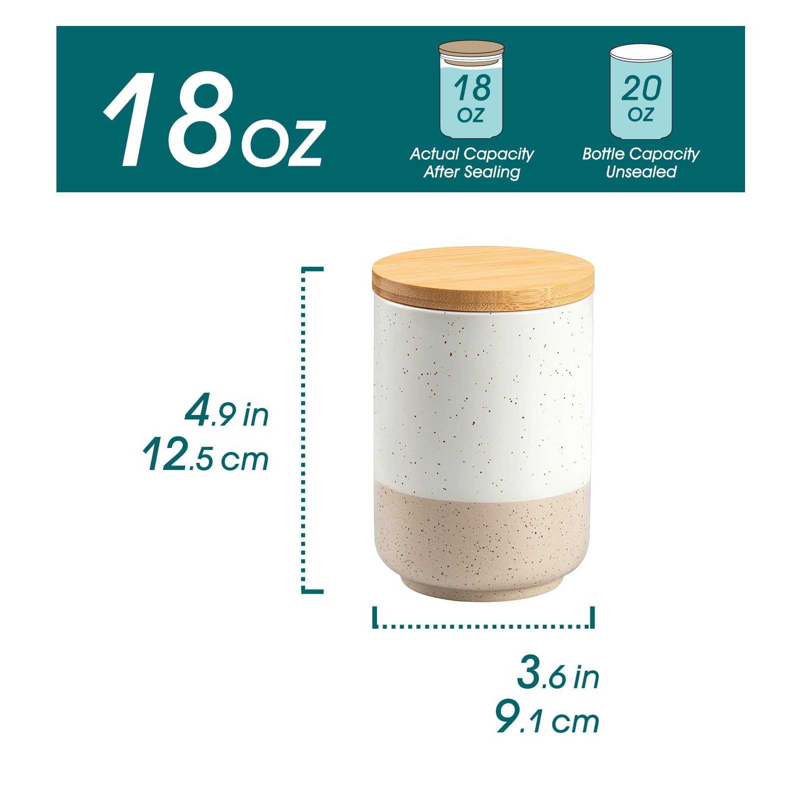 vancasso Sabine Small Ceramic Canister with Airtight Wood Lid - 18 oz Kitchen Storage for Coffee, Sugar, Tea & Spices - Compact Countertop Jar