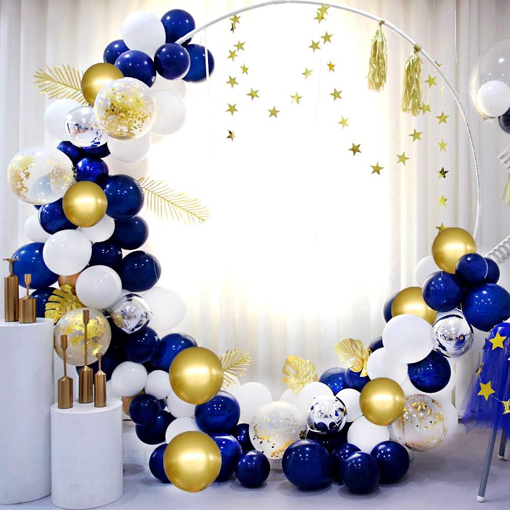 RUBFAC Royal Blue and Gold Balloon Garland Arch Kit - 142pcs for Graduation & Birthday Parties