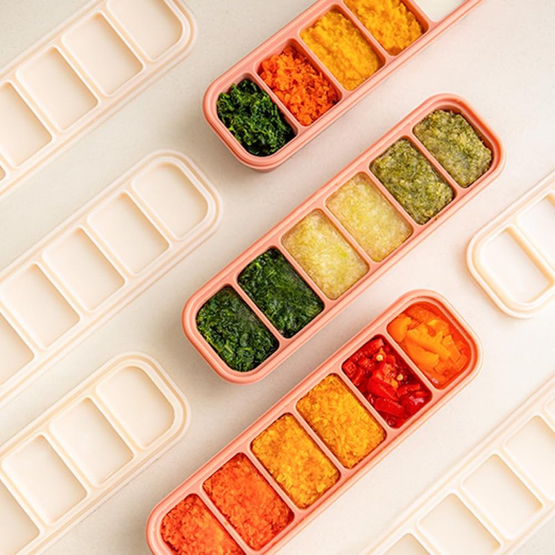 AGUARD Silicone Freezer Tray, Made in Korea, Meal Prep, Freeze Food Storage Cubes Trays with Lids for Purees, Soups, Solid Food Fruit Vegitable Brastmilk, Easy and Safe (Creme Brulee, 6 Cube)