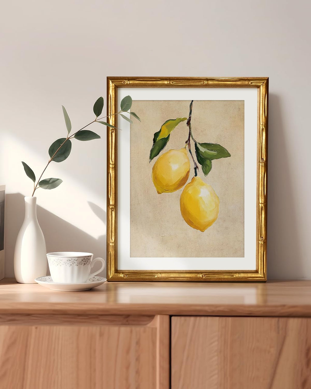 VIYYIEA Bamboo Detail Design Wall Art - Vintage Gold Framed Canvas Print for Living Room | 11 x 14 Inch