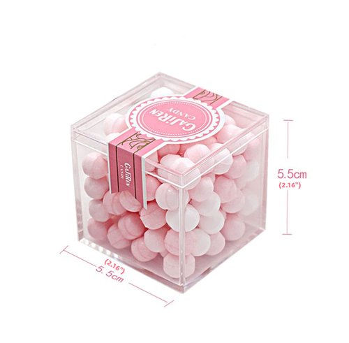 LOVPLAY Acrylic Box Clear Display Box with Lid 48 Pack Acrylic Square Cube Candy Container Small Plastic Storage for Candy Pill and Tiny Jewelry