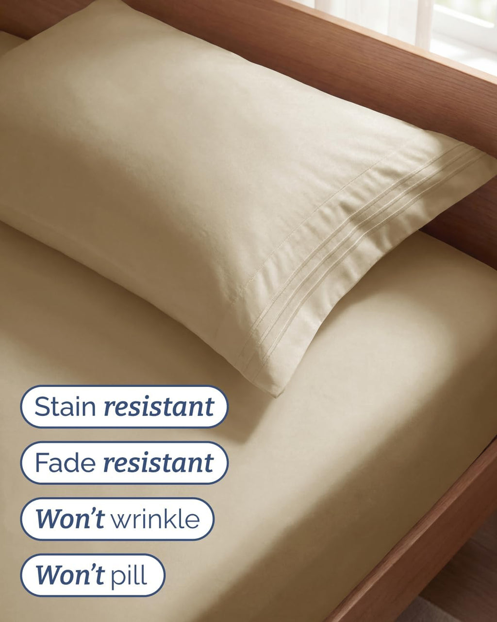 Regine Switzerland Twin Size 3-Piece Sheet Set - Comfy, Breathable & Cooling Luxury Bedding - Ultra-Soft, Deep Pockets - Oeko-Tex Certified - Beige