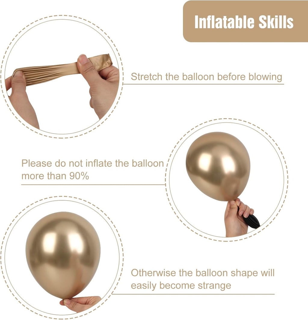 RUBFAC Chrome Gold Balloons - 129-Piece Latex Metallic Balloon Garland Kit for Weddings & Birthdays