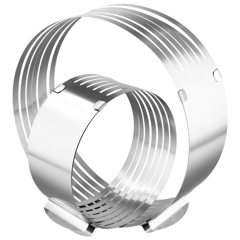 PINGEUI 5 PCS Cake Making Supplies Set, Cake Ring Mold 6 to12 Inch Adjustable Stainless Steel Cake Cutter Leveler, 7 Layer Cake Slicer Cutter