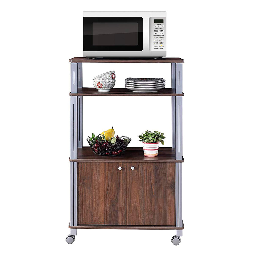 Giantex Rolling Kitchen Bakers Rack Microwave Oven Stand Utility Shelf on Wheels Storage Cart Spice Workstation Organizer with 2-Tier Shelf and Cabinet, Kitchen or Dining Room Furniture (Walnut)