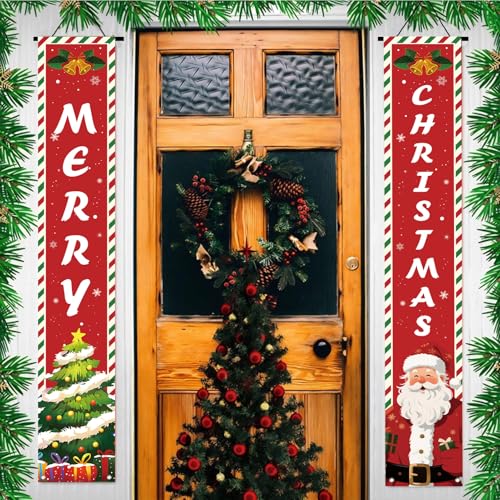AEHHDL Christmas Porch Banner Set 72x12 in Red 01 – 2-Pack Outdoor Xmas Door Wall Decor
