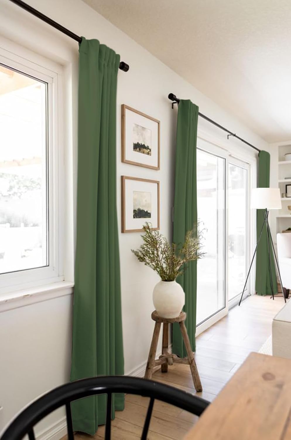 Skiennix 100% Blackout Linen Curtains - Thermal Insulated Drapes, 2 Panels Set | Moss Green, 50" W x 63" L