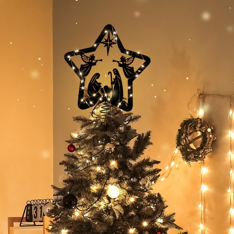 Percozzi Nativity Christmas Tree Topper Star with Lights & Timer - Holiday Decor