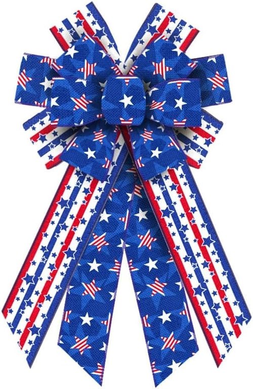 Hying Patriotic Wreath Bows - Large 4th of July Red & Blue Stripe Burlap Bows | Memorial Day Decor