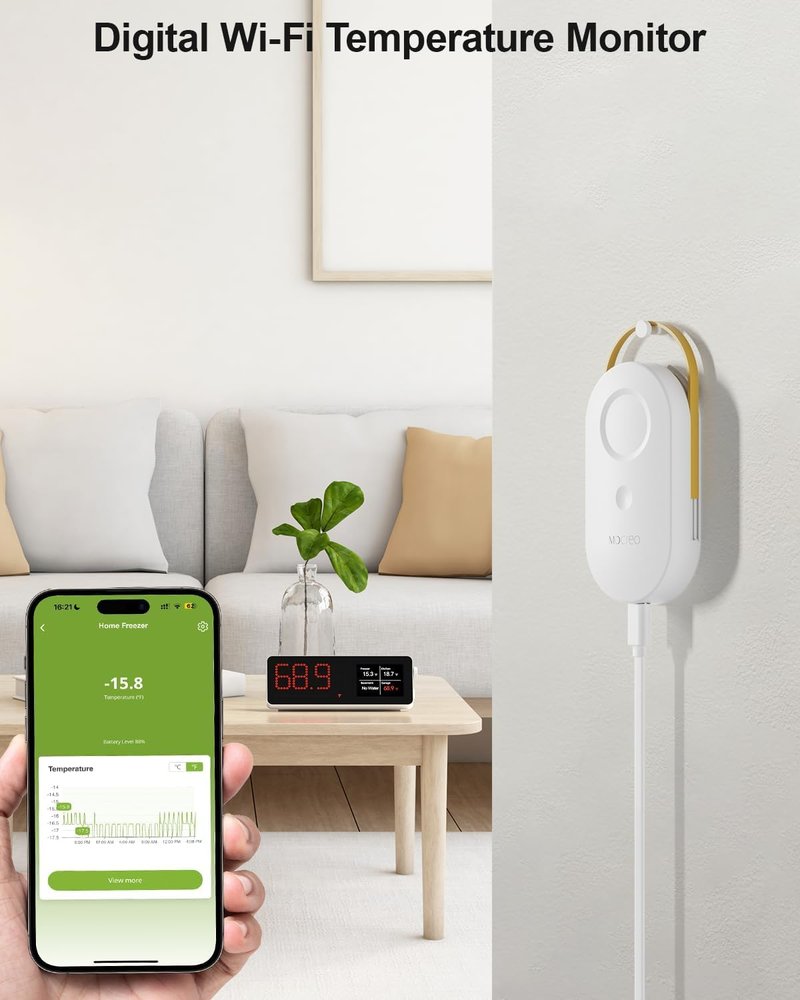 MOCREO MS1 Wireless Thermometer Freezer Alarm 2 Pack, Required Hub (Not Include), Email Alert, App Notification, Data Logging Export, No Subscription Fee, for Refrigerator, Freezer, Hot Tub