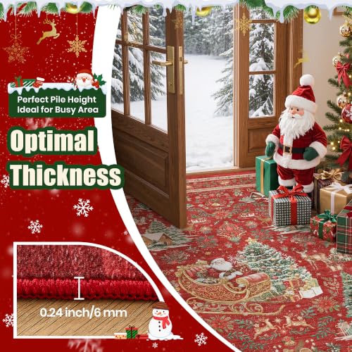 3'x5' Red/Green Christmas Kitchen Runner Rug – Washable, Non-Slip