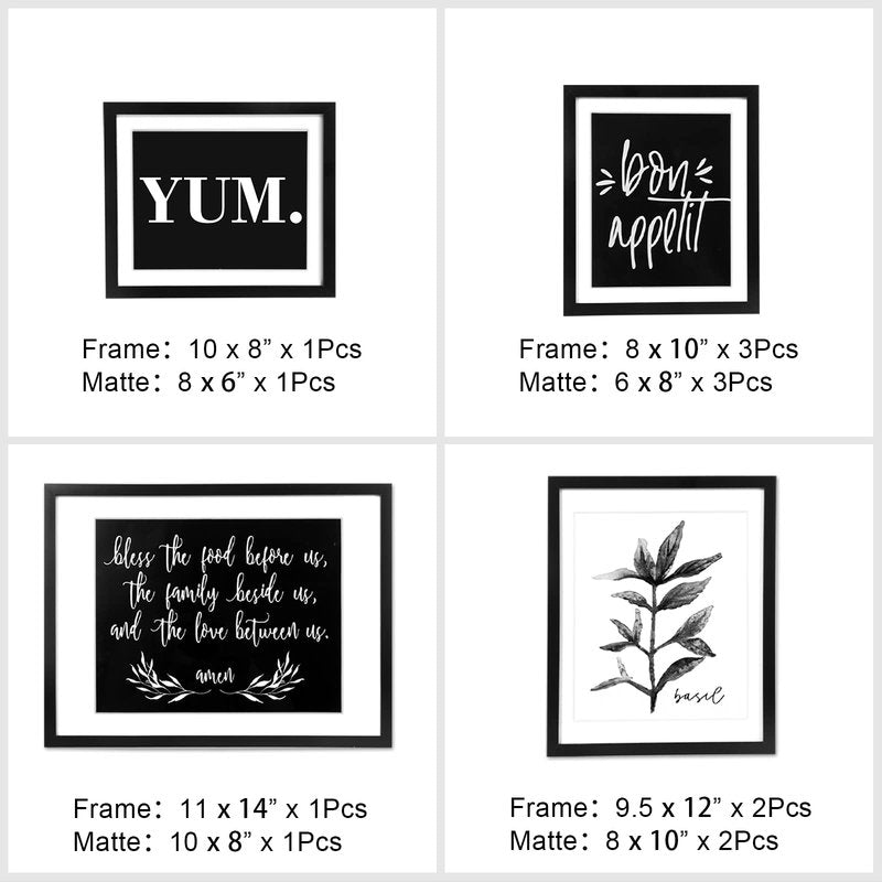 ArtbyHannah Gallery Wall Frame Set, 7 Piece Black Picture Frame Set for Kitchen Dining Room Wall Decor with Inspirational Quotes, Multi Size Gather Sign Prints Pictures Collage