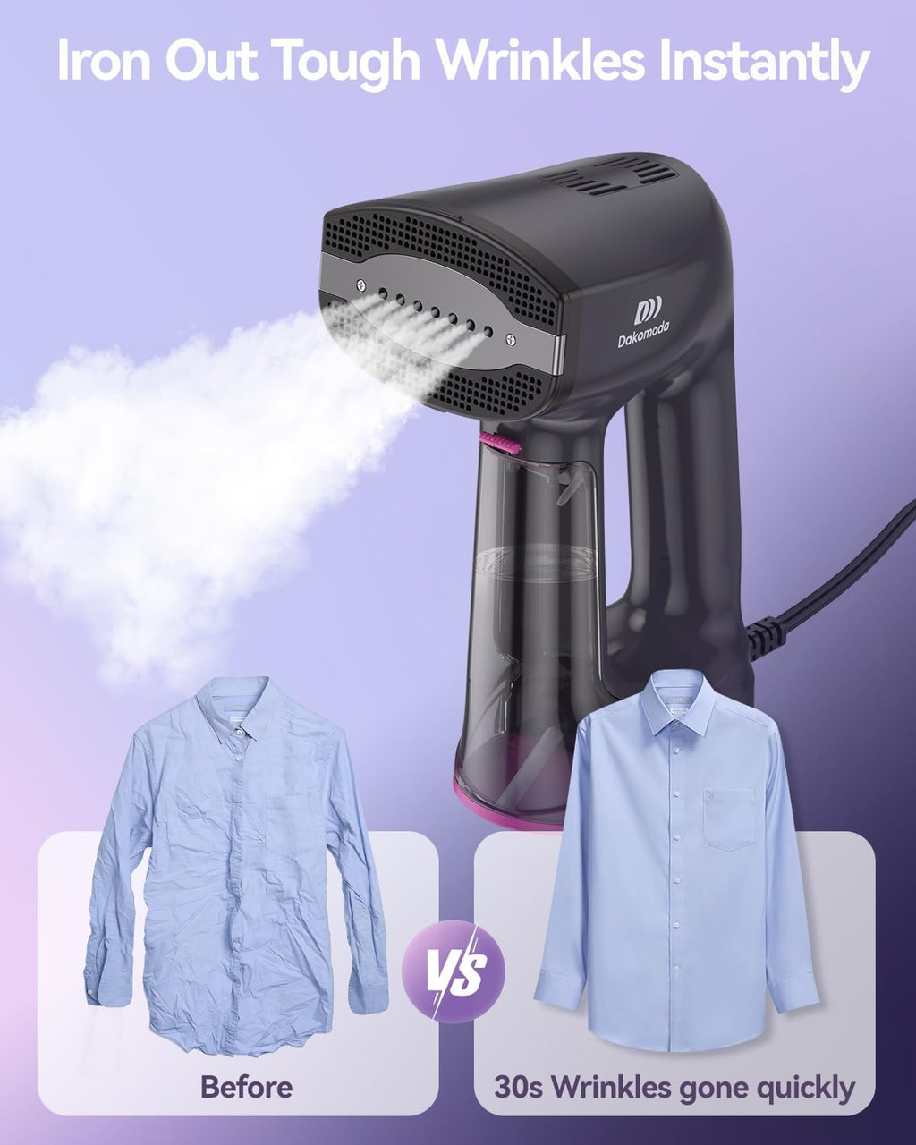Skiennix Handheld Clothes Steamer - 3500Pa Suction, LED Display, 2-in-1 Steaming & Ironing, 160ml Tank