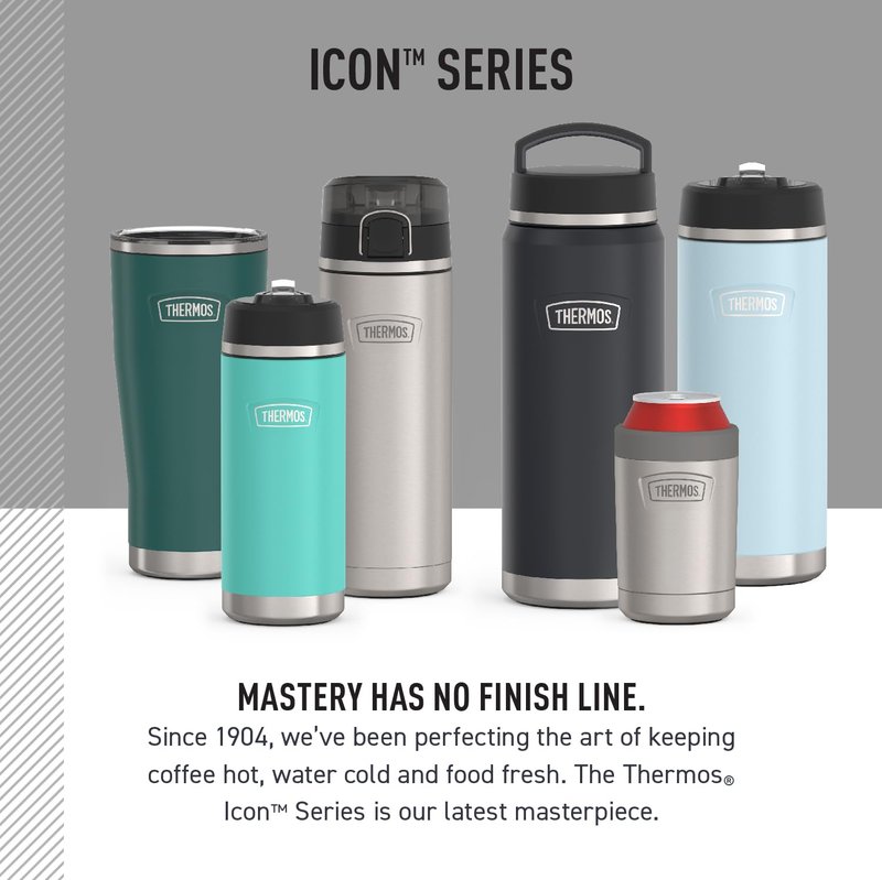 THERMOS ICON SERIES, Slim Beverage Can Insulator - 12 Ounce, Granite - Vacuum Insulated Stainless Steel