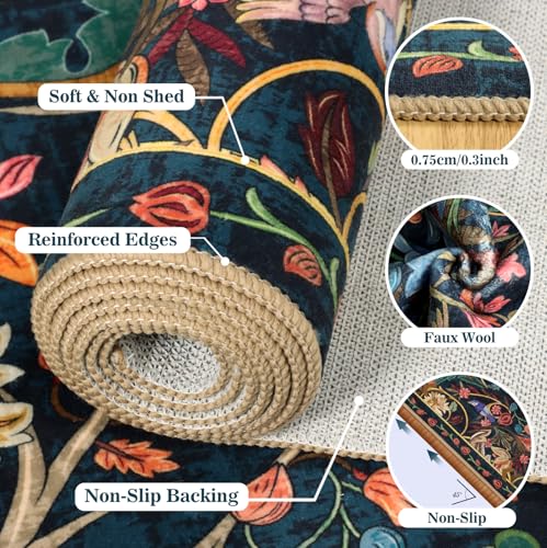 2x10 Botanical Runner Rug, Non-Slip Washable Boho Floral Hallway Carpet