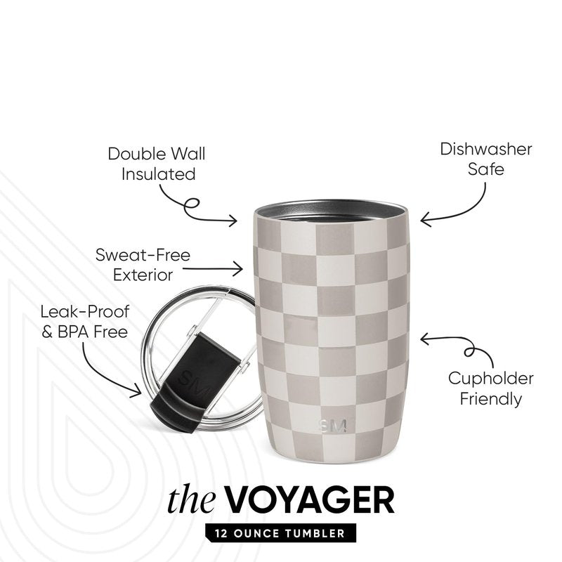 Simple Modern Voyager Tumbler with Flip Lid | Travel Coffee Mug | Insulated Stainless Steel Cold Brew Iced or Hot Coffee Cup | Gifts for Women Men Her Him | 12oz, Checkmate