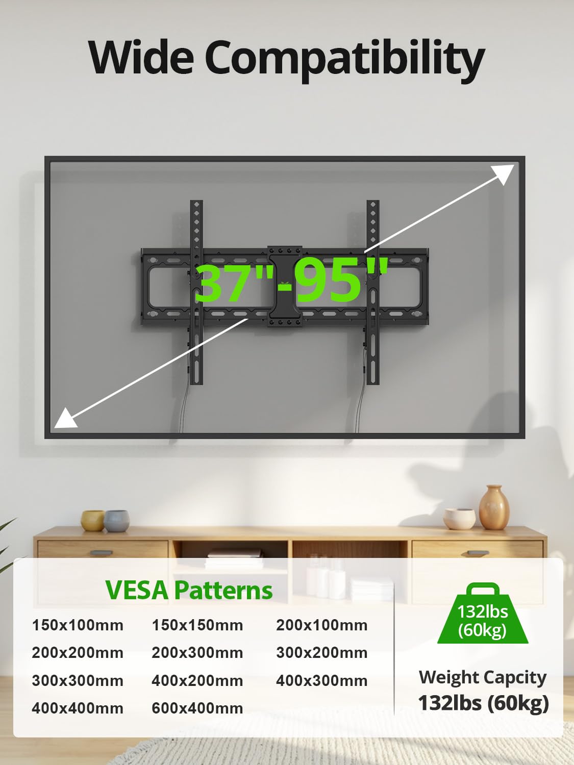 USX MOUNT Tilting TV Wall Mount for Most 37"-95" Flat Curved Screen Television & TV Mount Low Profile for Most 26-60" Flat Screen LED, LCD, Curved TVs