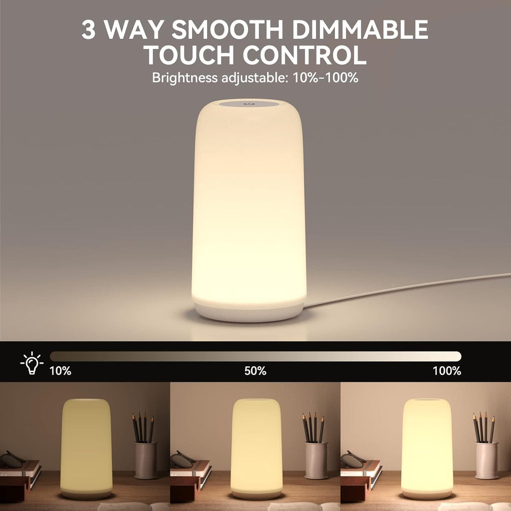 ROOTRO Touch Bedside Table Lamp - Sleek 3-Way Dimmable LED with RGB Mode | Multi-Color Nightstand Light